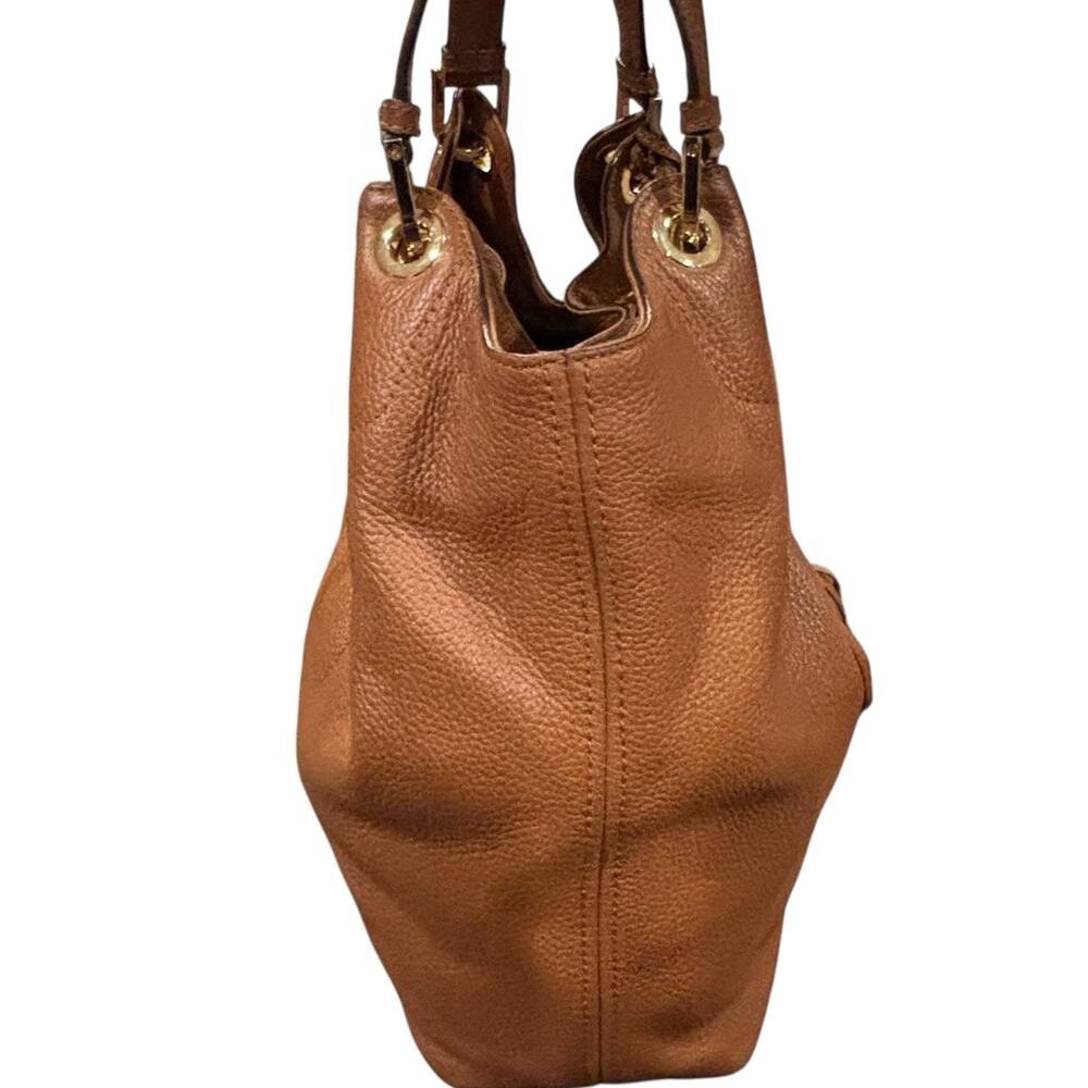 Michael Kors Camden Luggage Brown Drawstring Hobo Bag Fringe Tassel Gold NWOT - Picture 7 of 15